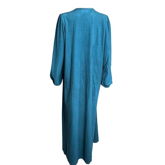 Vandemere Vintage 80’s Fleece Half-Zip Bath Robe Nightgown Embroidered Aqua M-L - Picture 4 of 5